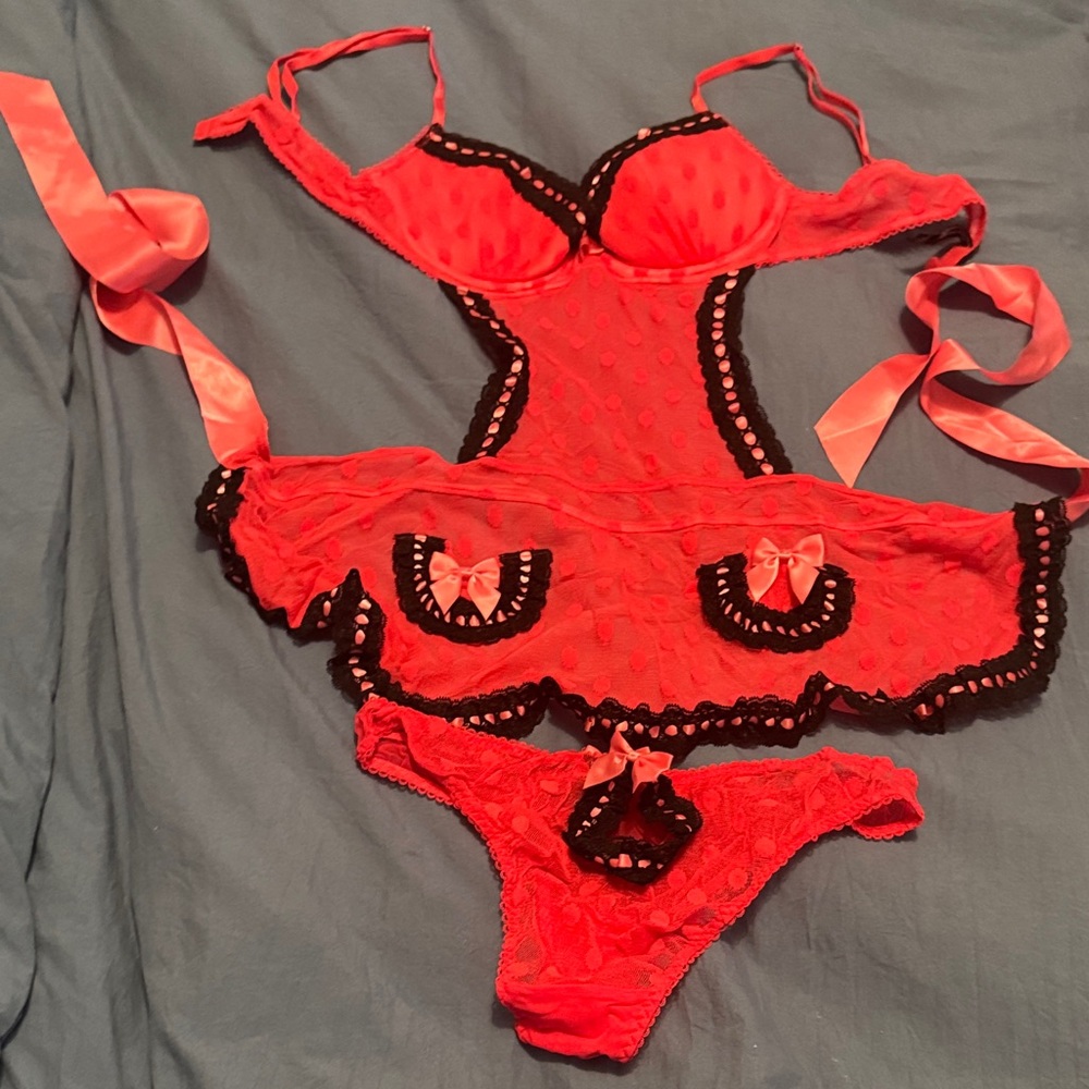 Victoria's Secret Red and Black Chemise Set